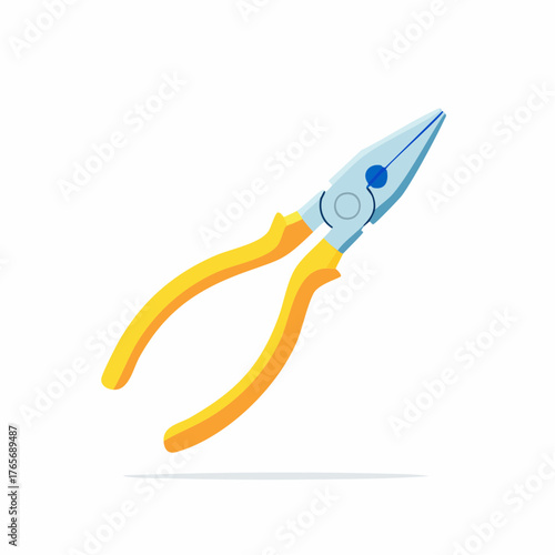 Sharp Metal Pliers with Bright Yellow Grips Isolated on a Clean White Surface