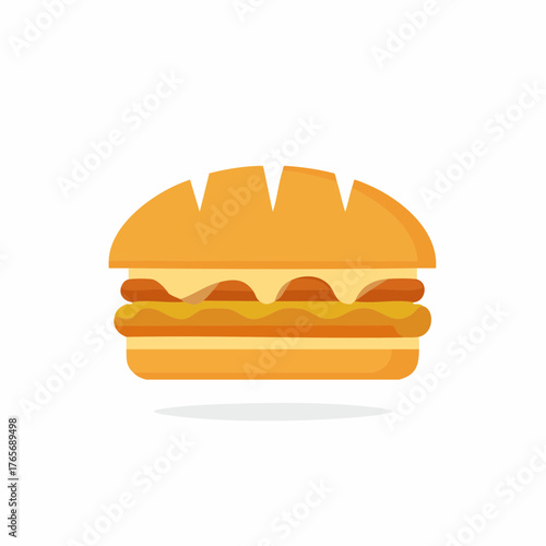Illustration of a burger sandwich with melted cheese and other fillings
