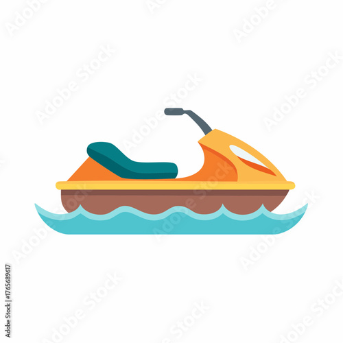 Colorful Jet Ski Illustration on Water, Isolated. Summer Recreation Concept