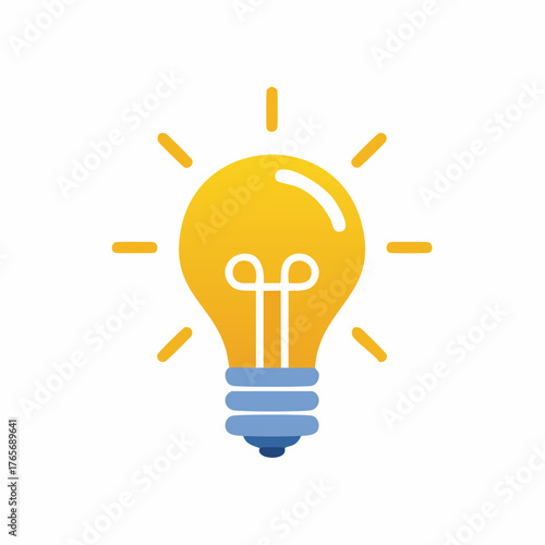 Bright yellow lightbulb radiating innovation in isolated graphic