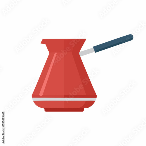 Red Cezve Coffee Pot Flat Design Icon for Brewing Traditional Hot Beverages