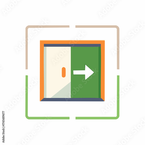 Vector graphic depicting a sliding door icon, conveying direction or passage, architectural design illustration