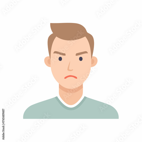 Illustrated male character with angry facial expression, looking disappointed or frustrated