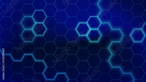 Blue hexagonal pattern with glowing edges creating a modern digital background design