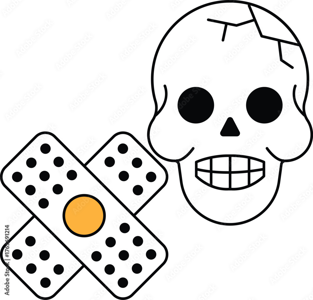 Fototapeta premium A skull with a bandage on its head