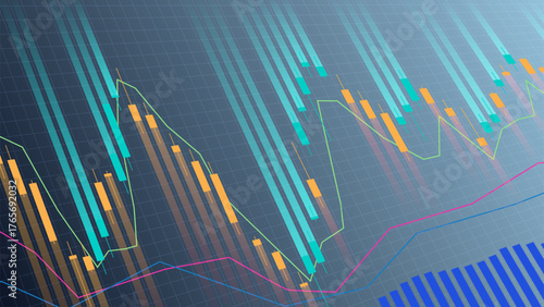 Stock market trends and financial data visualization with colorful graphs and indicators