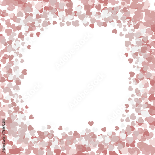 Pink hearts composition on white background - hearts frame for different purposes.