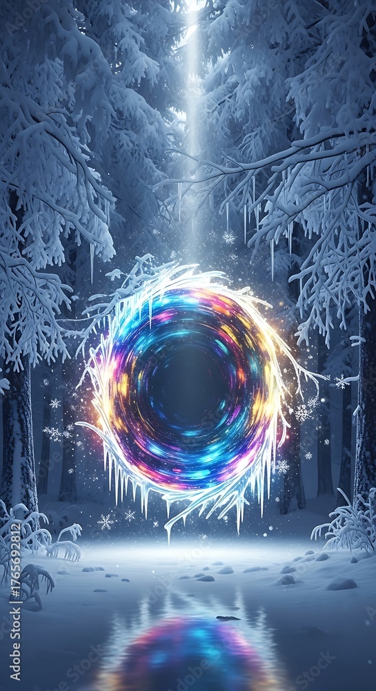 Obraz premium Mystical Portal in Winter Forest - A Gateway to Another World.