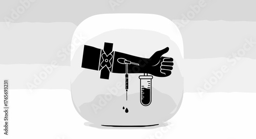 Blood Donation Process with Arm and IV Drip.