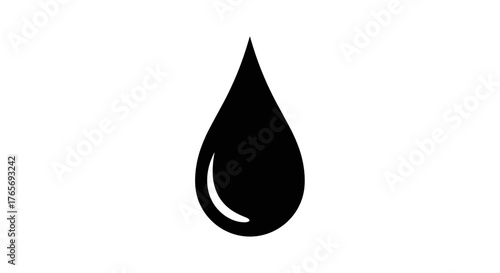 Black water droplet illustration on white background simple design.