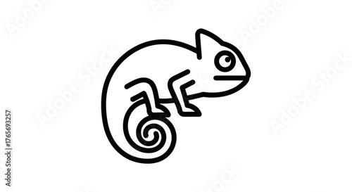 Chameleon outline illustration simple drawing of reptile white background.