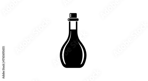 Simple black silhouette icon of a glass bottle with a cork.