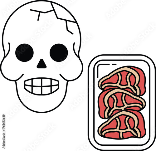 A skull is drawn next to a container of meat