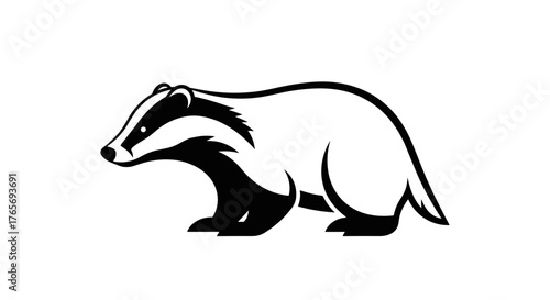 Stylized Black and White Illustration of a Badger.
