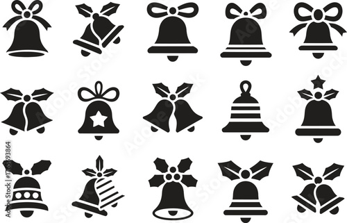 Christmas Bell Icons Set - Holiday Decoration Vector Illustration Isolate on White Background 