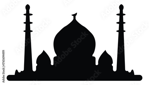 Mosque Icon Set – Flat Black and White Silhouettes of Islamic Architecture in Minimal Vector Style