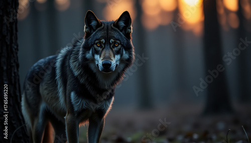 In the cold stillness, a grey wolf prowls through mist with focused gaze and slow steps.