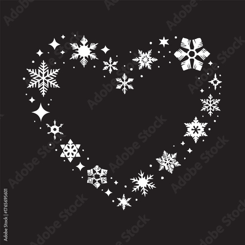 Heart Made of Snowflakes – Elegant Winter and Christmas Vector on Black Background