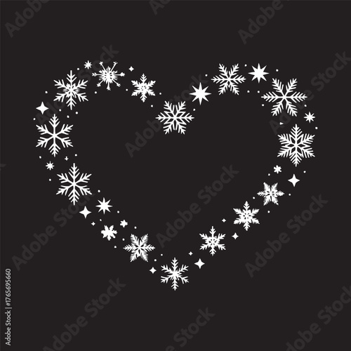Heart Made of Snowflakes – Elegant Winter and Christmas Vector on Black Background