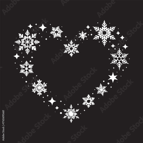 Heart Made of Snowflakes – Elegant Winter and Christmas Vector on Black Background