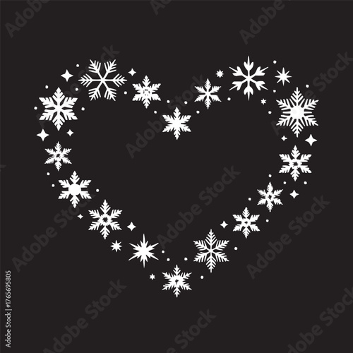 Heart Made of Snowflakes – Elegant Winter and Christmas Vector on Black Background