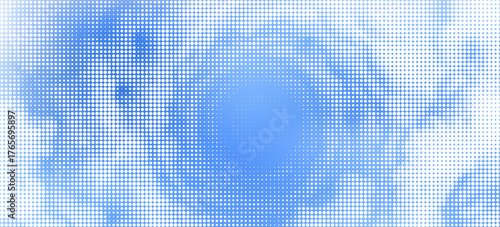 Sky with halftone clouds. Spiral hyperspace tunnel. Wormhole background. Space portal for time traveling. Speed effect. Black hole vortex. Bright colors. Blue and white. dots spiral cloud halftone