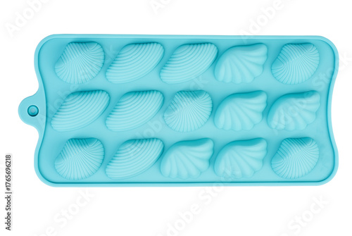 Blue silicone mold for chocolate isolated on a white background. Top view