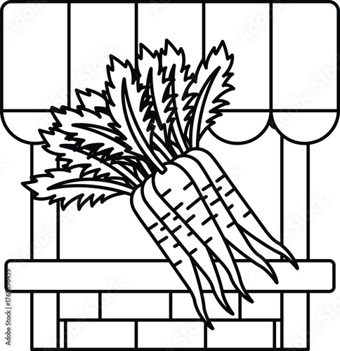 A drawing of carrots on a window sill