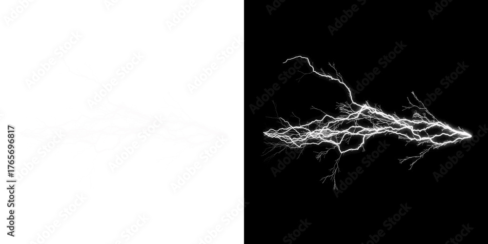 Fototapeta premium Powerful electrical discharge bright lightning bolts strike flash in darkness energy surge