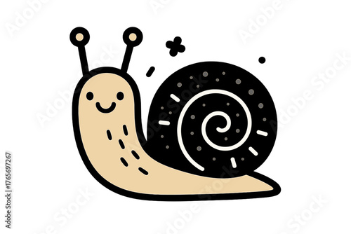 Adorable cartoon snail character featuring a spiral shell and friendly smiling face