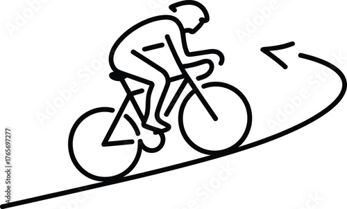 Cyclist on a curved path with a directional arrow bicycle riding