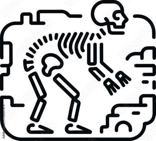 Prehistoric Human Skeleton Fossil Icon in Excavation Site ancient