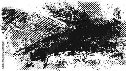 seamless halftone dot grunge texture with glitch abstract forms and screen print style vector pattern 