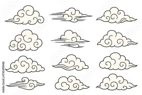 Traditional Asian decorative clouds with swirling patterns and stylized shapes
