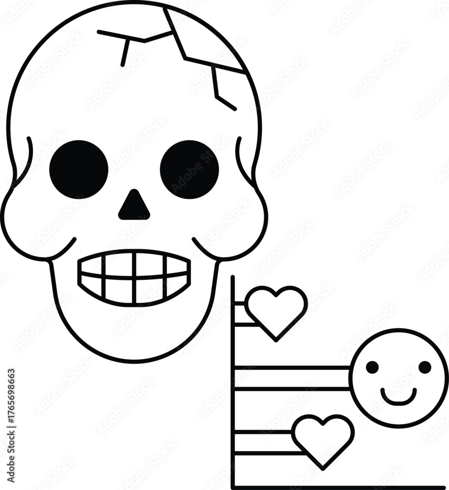 Fototapeta premium A skull with a smiley face and a heart next to it