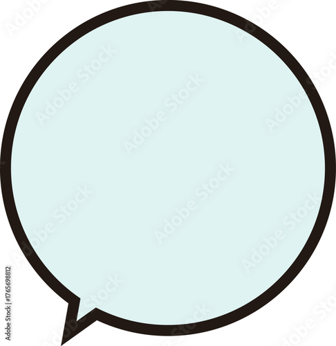 黒い縁どりのある、正円のふきだし。テキストスペースは薄い水色。丸くてかわいい。使いやすい吹き出し。
