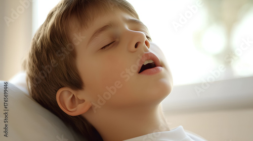 Sleeping Child with Open Mouth in Soft Natural Light — Pediatric Health and Sleep Concept