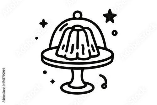 Fancy dessert on a serving platter with a dome cover and decorative sparkles