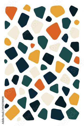 Colorful abstract geometric pattern with irregular scattered shapes on white background