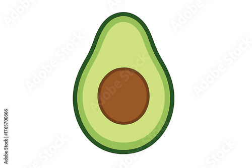 Stylized half avocado fruit with large seed isolated on a clean white background