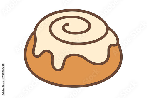Delicious sweet cinnamon roll pastry with creamy white frosting on top