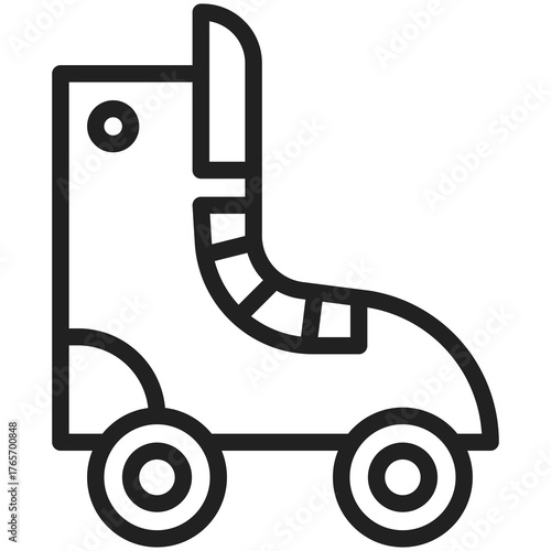 Roller Skate Icon: A simplified graphic illustration of a roller skate, ideal for use in digital designs and visual projects, with a focus on ease of recognition and versatility.