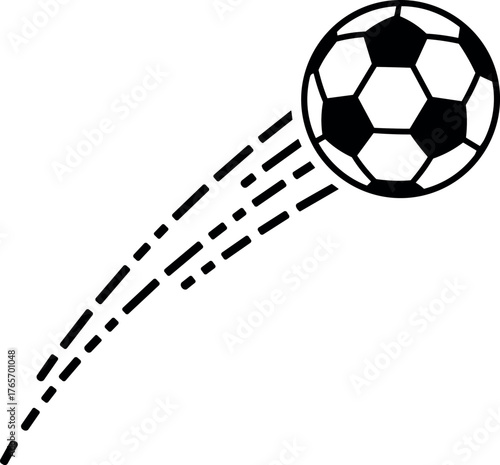Soccer ball in motion with dashed line trail