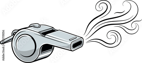 Silver whistle blowing with swirling air waves