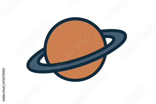 Stylized depiction of the planet Saturn featuring prominent rings orbiting a large celestial body