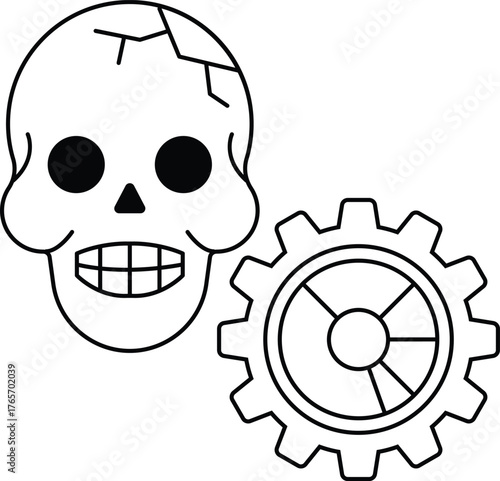 A skull is drawn with a gear in the background