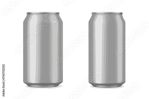 Two blank tall slim silver aluminum beverage cans mockup template for packaging design
