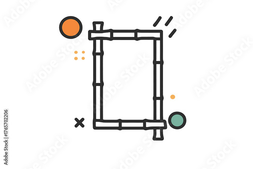 Minimalist bamboo frame border featuring abstract geometric shapes and colorful elements