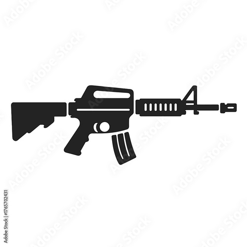 Black graphic representation of a modern military assault rifle or carbine weapon used by armed forces