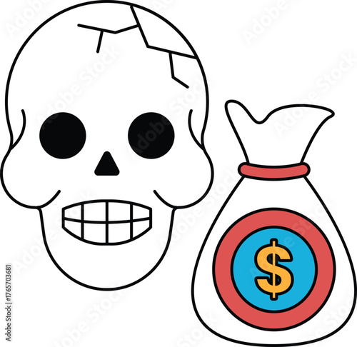 A skull is drawn next to a dollar bill